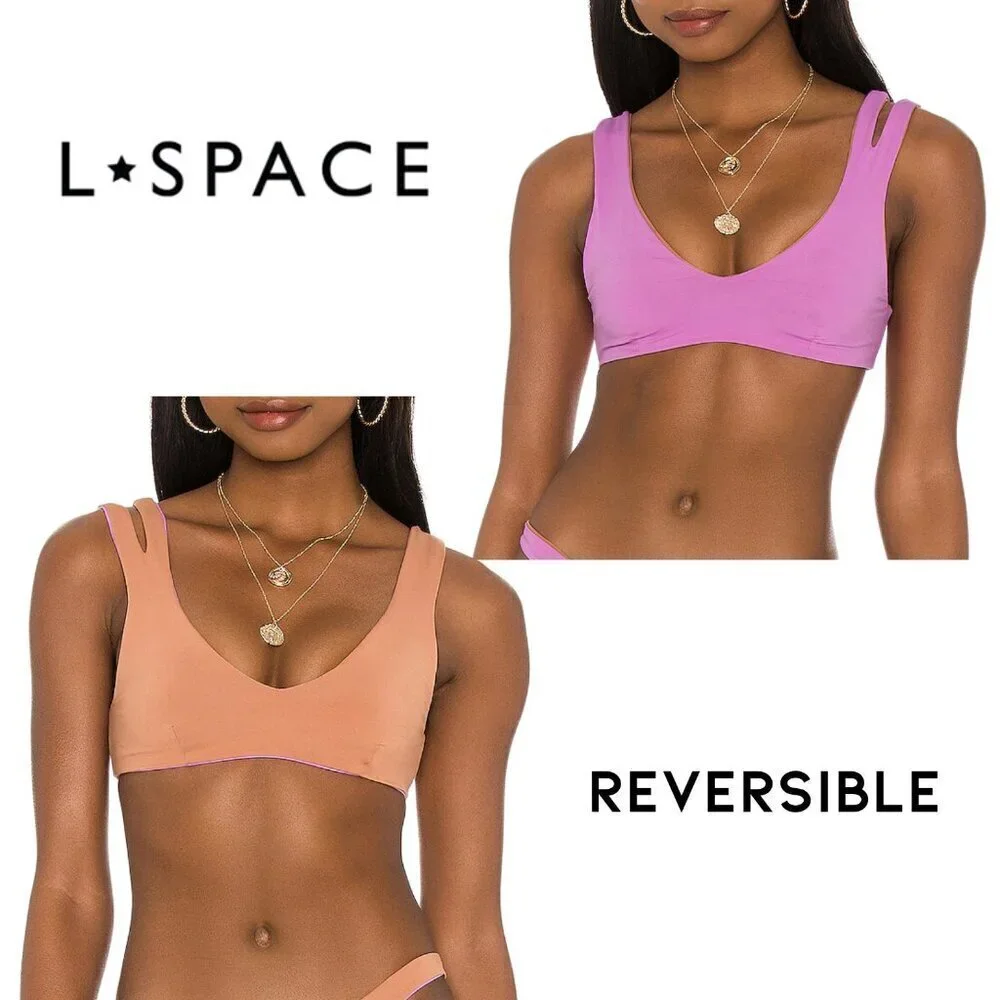NEW l*space One Wave Pullover Split Shoulder Cutout Bikini Top in Putty Sz. S